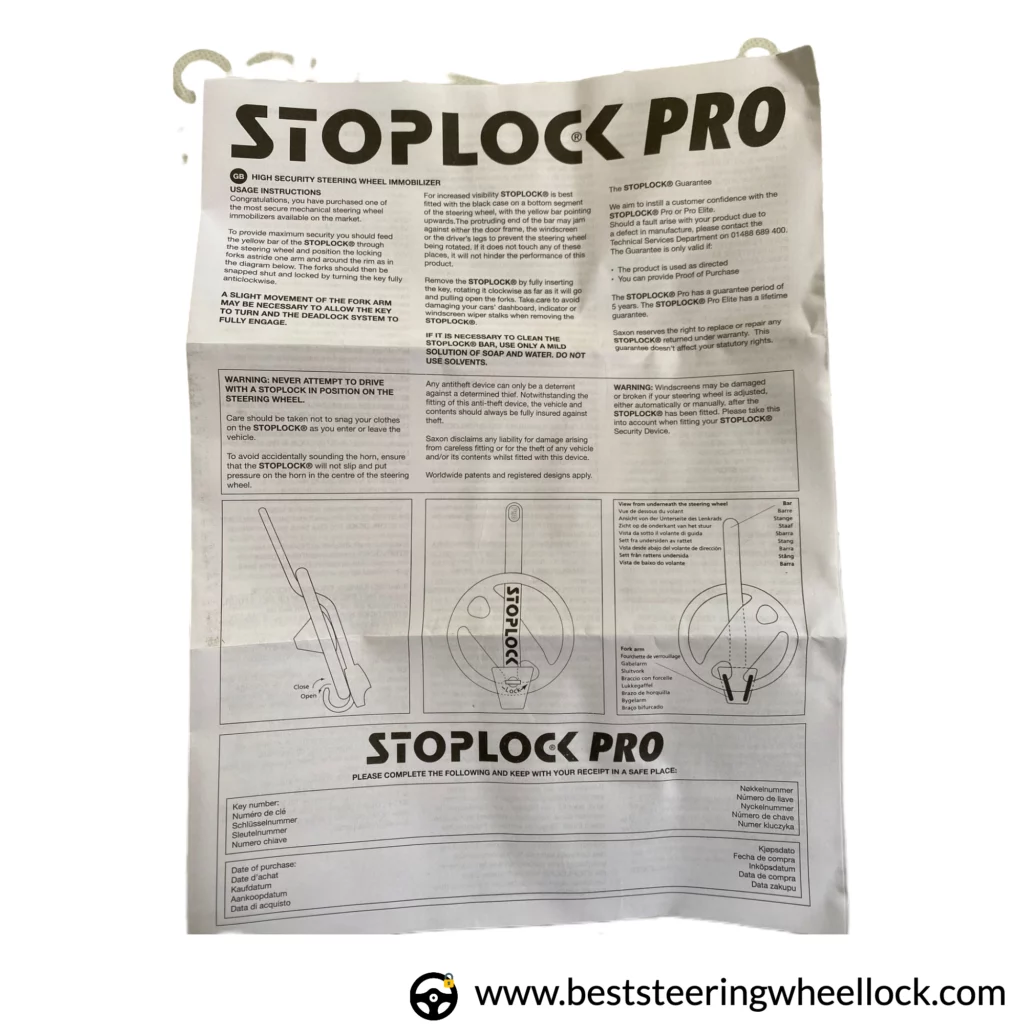Stoplock Elite Pro Instruction Manual.